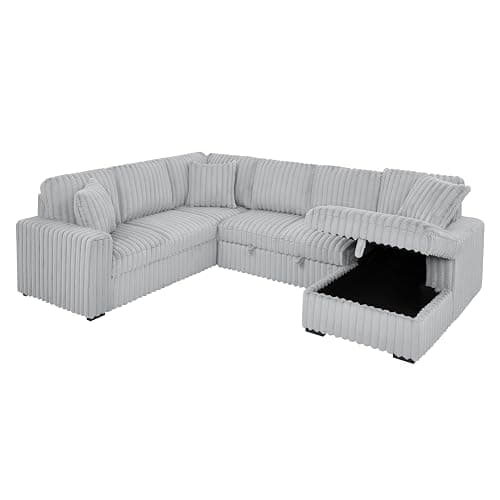 KEIKI 122" Pull-Out Sofa Bed, Sleeper Pull Out Sectional Couch, Oversized U Shape Sleeper Sofa Bed with Storage Chaise, USB Ports for Apartment Living Room, Gray thumbnail 3