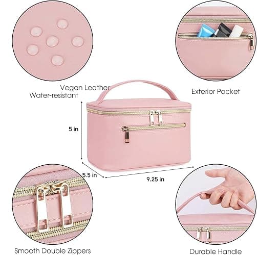 Wandering Nature Makeup Bag, Travel Make Up Organizer Cosmetic Brush Bags Case for Women in Vegan Leather, Pink, Patent Pending thumbnail 5