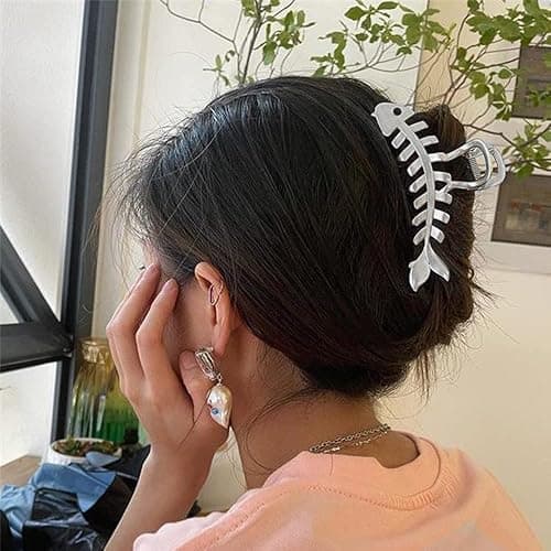 3 PACK Large Metal Hair Claw Clips Fish Bone Shape Hairpin Tail Hair Clamps Nonslip Hair Accessories for Thick and Thin Hair Styling thumbnail 6