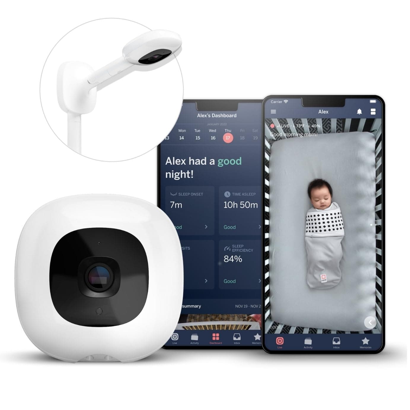 Nanit V2 Pro Baby Monitor & Floor Stand - Smart Wi-Fi Baby Monitor, Contact-Free Breathing & Sleep Tracking Monitor, 1080p HD Night Vision Camera,iOS and Android Compatible, AU Plug, White - Image 1
