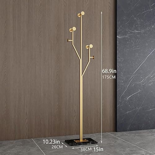 BUZUEY Gold Coat rack,Sturdy coat tree freestanding heavy duty with Marble Base,Metal standing coat rack for Bedroom,Entrance,Modern coat hanger stand for Coats,Hats,Bags(gold) thumbnail 2