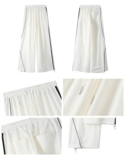 Unotobe Women's Y2K Baggy Parachute Pants High Waist Wide Leg Track Pants | Side Stripes Lightweight Cargo Joggers with Loose Fit Drawstring Elastic Waistband for Streetwear thumbnail 6