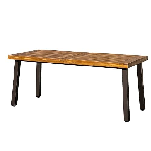 Devoko Home Acacia Wood Dining Table 6-Person Indoor Outdoor Table with Iron Legs, Sandblast Finish, Natural Stained, Rustic Metal, 69 * 33 * 30 inch (Natural) - Brown thumbnail 8