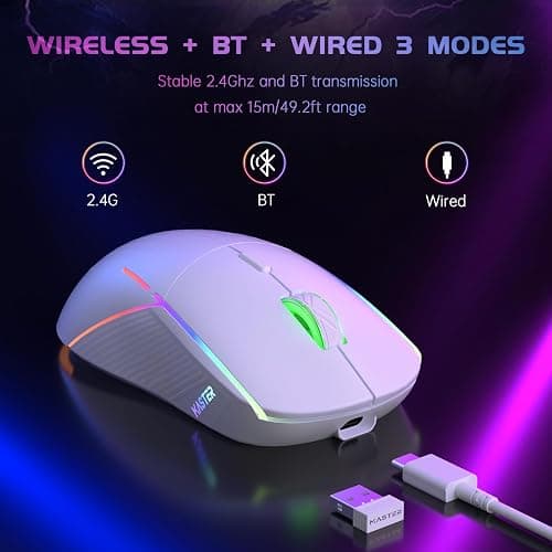 FFJ Wireless Gaming Mouse, 24000 DPI, Tri-Mode 2.4G/USB-C/Bluetooth 5.3 Gaming Mouse Wireless, RGB Programmable Mouse Gamer, 75Hrs Battery Life, Rechargeable Gaming Mice for PC, Mac, PS5, Xbox - White thumbnail 7