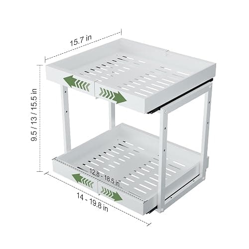 2 Tier Pull Out Cabinet Organizer ,Adjustable Width & Height, Expandable Pull-Out Drawers For Cabinets, Slide Out Shelves for Kitchen Cabinets / Countertop / Pantry,Heavy-Duty & Easy to Install(White) thumbnail 2