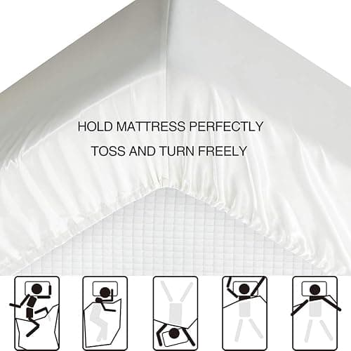 Satin Bed Sheets Queen Sheet Set, White Silk Sheets, 4 - Pieces Soft Bedding Set with 1 Deep Pocket Fitted Sheet,1 Flat Sheet,2 Pillowcase thumbnail 3