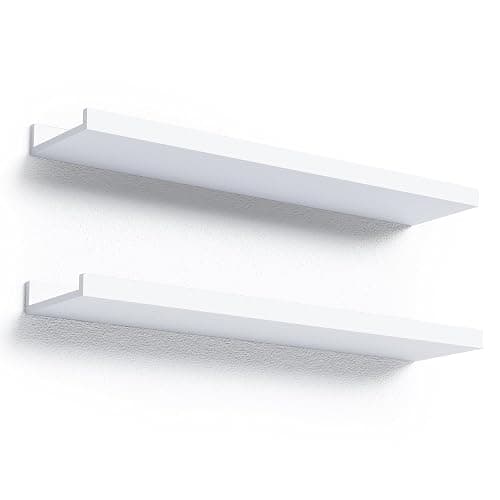 Boswillon 23.6 Inches Long Floating Shelves, 2 Set Modern White Wall Shelf for Bedroom, Nursery Book Shelf with Lip, Picture Ledge Shelf for Living Room, Bathroom, Kitchen - Image 1