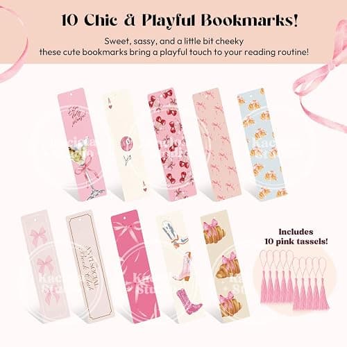 Kaciola Studio 10 PCS Pink Bow Bookmarks,Funny Bookmarks for Women,Double Sided Pink Romance Booklover Gifts,Cute Gifts for Romance Reader Friends Girls thumbnail 2