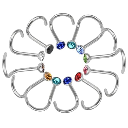 cnomg 20 pieces 316L Stainless Steel Rhinestone Nose Stud Rings Body Piercing- 10 Mixed Color 2.2 MM thumbnail 4