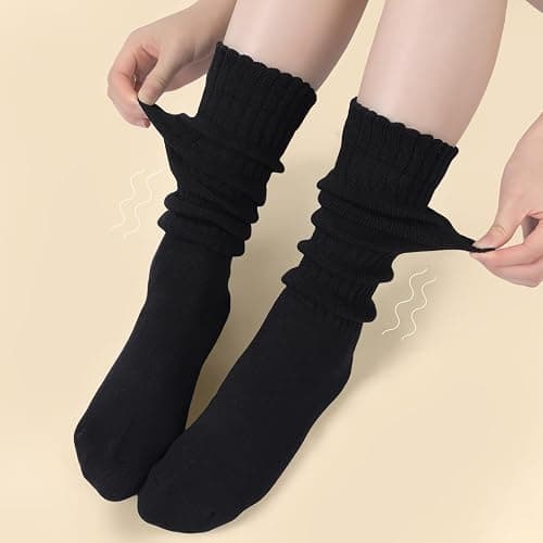 Nimalpal 3 Pairs Slouchy Socks for Women, Long Chunky Knee High Scrunch Socks Women's Fall Winter Socks Size 5-11 thumbnail 2