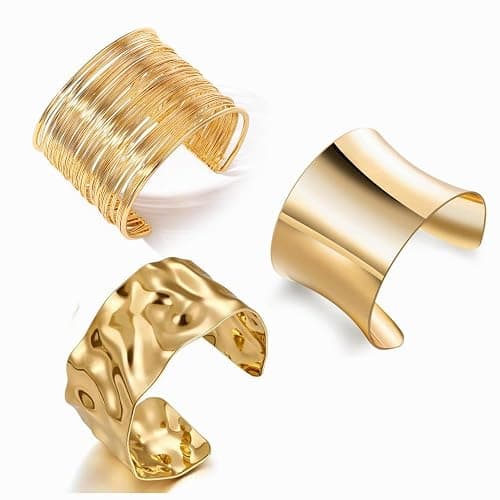 Abiotp 3PCS Gold Chunky Cuff Bracelets for Women Irregular Minimalist Statement Bangle Bracelets Set Open Wide Bangle Arm Cuff Upper Arm Punk Jewelry - Image 1
