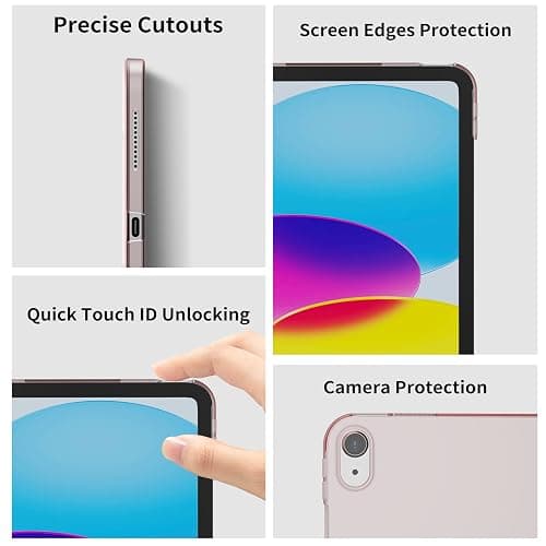 KVTVOU Case for iPad (A16) 11th/10th Generation (11/10.9 Inch, 2025/2022) Without Pencil Holder, Slim Hard PC Translucent Back Shell Protective Cover, Smart Trifold Stand & Auto Sleep/Wake, Pink thumbnail 2