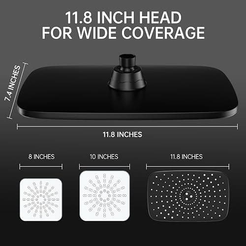 Veken 11.8 Inch Rain Shower Head with Handheld- High Pressure Dual Shower Heads with 5 Modes Handheld Spray Combo- Wide Rainfall Showerhead with Hose, Bathroom Accessories, Matte Black thumbnail 2