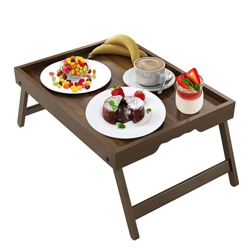 Artmeer FSC 100% Bamboo Bed Tray with Folding Legs, Large, Walnut | Large FSC 100% bamboo bed tray with folding legs, handles and raised edges for meals, laptops, reading and serving. - Image 1