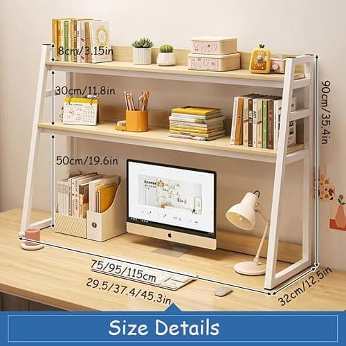 Eqvexd 3-Tiers Dorm Room Desk Hutch,Desktop Ladder Bookcase,Desk Hutch Dorm,Computer Desk Desktop Bookshelf,Bold Steel Frame,Environmental Protection Board,White-75 * 32 * 90cm/29.5 * 12.5 * 35.4in thumbnail 6