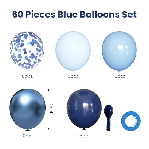 Blue Balloons Set, 60 Pack 12 Inches Metallic Chrome Blue Balloons Navy Blue for Boys Man Birthday, Baby Shower, Wedding Party Decorations thumbnail 3