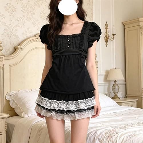 Emo Goth Tops Women Teen Girls Y2k Fairy Grunge Short Sleeve Peplum Blouses Whimsical Gothic Clothes 2000s Shirt thumbnail 3