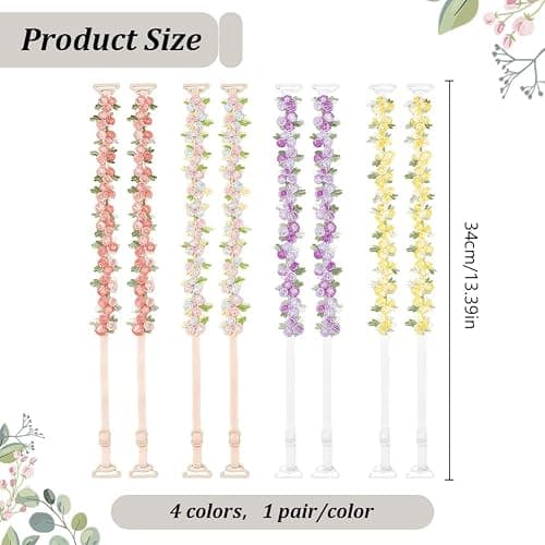 FREEBLOSS 4 Pairs Decorative Floral Bra Straps Removable Invisible Bra Straps Replacement for Bra Shoulder Straps Adjustable Floral Bra Straps Decorative Bra Straps for Women Multicolor thumbnail 2