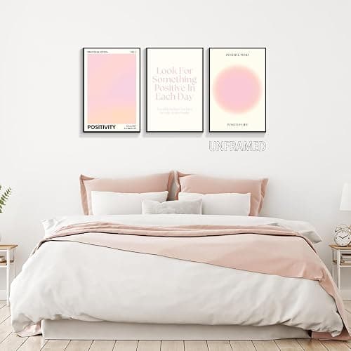 Adyggefy Pink Gradient Aura Angel Numbers Poster for Room Aesthetic 3 Piece 12x16in, Pastel Positive Daily Affirmation Quotes Canavs Wall Art Abstract Minimalist Print Painting for Bedroom Unframed thumbnail 5