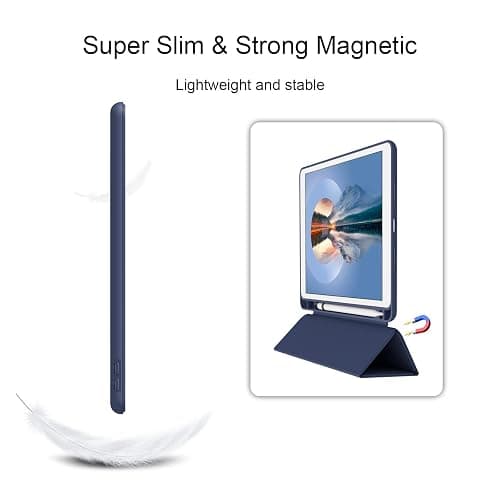 Divufus Case for iPad 10.2 2021/2020/2019, Smart Lightweight Trifold Stand Cover, Auto Sleep/Wake Soft TPU Pencil Holder Case for iPad 10.2 inch 9th/8th/7th Generation - Navy Blue thumbnail 7
