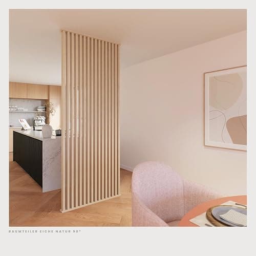 KGM Komplett-Set Raumteiler 90° - Eiche Natur - MDF foliert - 100 x 270 cm | Lamellenwand, Sichtschutz & Raumtrenner für Deko & Wohnbereich, inkl. 12 Lamellen, PEFC, kürzbar, langlebig & abwischbar thumbnail 8