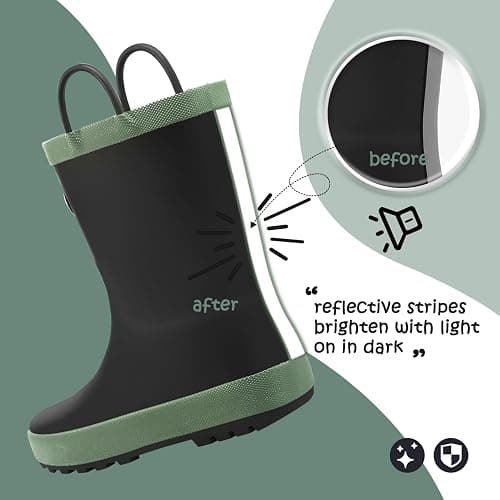 K KomForme Kids Rain Boots, Waterproof Rubber Matte Boots with Easy-on Handles thumbnail 4