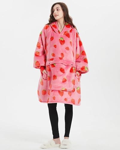KFUBUO Wearable Blanket Hoodie for Adults Sherpa All Patterns Oversized Sweatshirt Blanket with Pockets Cute Birthday Gifts for Sister Strawberry thumbnail 5