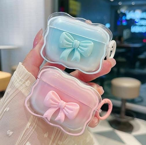 Cute AirPods Pro 2/1 Gen Clear Case, Girly 3D Bow Design Soft TPU Protective Shockproof Kawaii Apple iPod Pro 2nd/1st Generation Cover with Cleaner Pen & Keychain Girls Women 2023/2022/2019 - Pink - Bow Pink+Cleaner Kit thumbnail 7