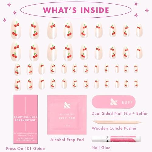 Olive & June Maximalist Press-On Nails, Puffy Cherry French | Salon-quality glue-on manicure kit; 42 non-toxic fake nails in 21 sizes, recycled materials, realistic look, lasts 14 days thumbnail 7