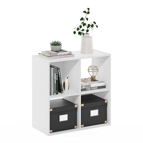 Furinno PELLI Book Shelf, 4-Cube Bookshelf with Open & Closed Back Cubes, 2 x 2 Storage Organizer Cabinet, 11.6 x 24.2 x 24.2, for Living Room, Bedroom, Home Office, White - Image 1