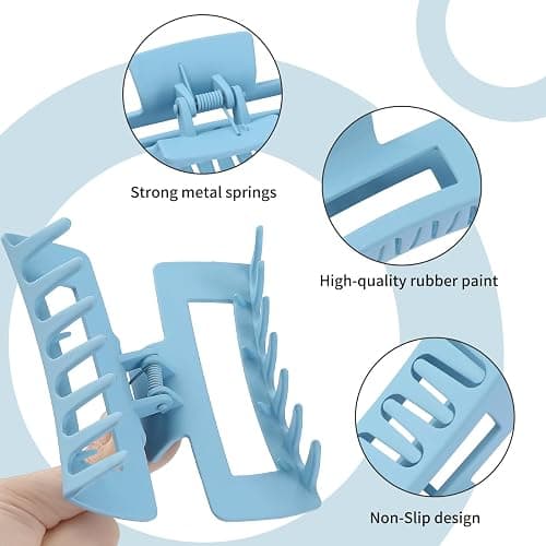 Sisiaipu 4 Inch Big Hair Claw Clips 6 Pcs Large Claw for Thick Hair Square Hair Clips for Women Rectangle Hair Clips Nonslip Acrylic Banana Jaw Clips Hair Accessories for Girls (Blue) thumbnail 5