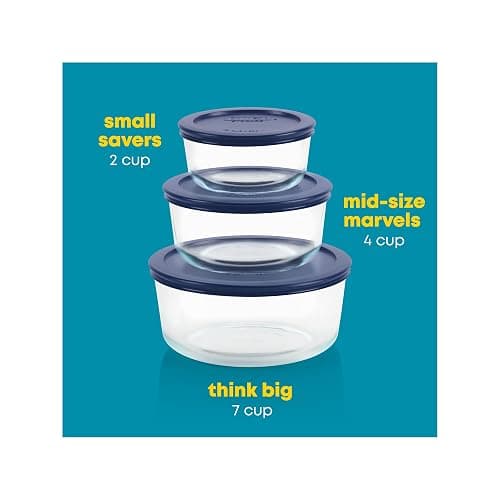 Pyrex Simply Store (3-Pack) Glass Food Storage Containers Set, (2, 4 & 7 Cup) Meal Prep Containers With Plastic BPA-Free Lids, Dishwasher & Microwave Safe thumbnail 3