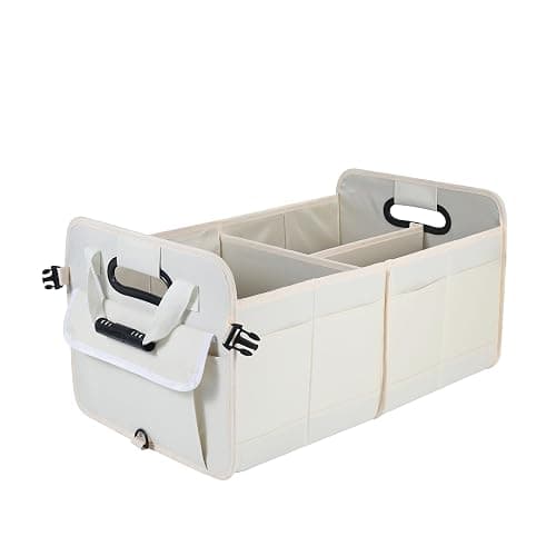 Zhiyanz Car Suv Trunk Organizer,Sturdy Storage Organizer for Car Accessories,Tools,Sundries.Upgraded 4 Carrying Handles,72L,Foldable,Waterproof,Multi Compartment,2 Straps for Fixation (Beige) thumbnail 6