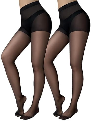 Jamieya 2 Pairs Black Sheer Tights for Women, 20D Pantyhose Stockings | 20D Sheer Black Stockings, Control Top, Reinforced Toe, Matte Finish, Soft Stretch for Under Dress - Image 1