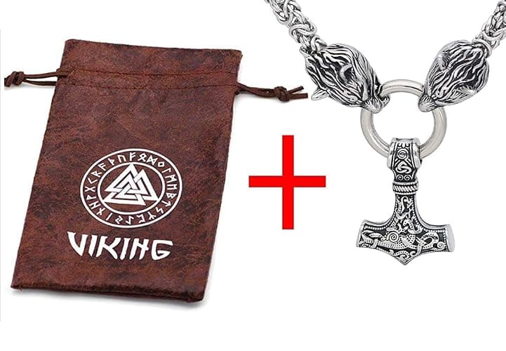 GuoShuang Wolf Head with Thor Mjolnir Pendant Necklace Stainless Steel - King Chain thumbnail 4