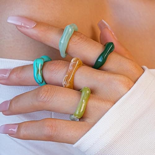 ZMJK 5Pcs Acrylic Irregular Chunky Rings for Women Colorful Resin Wave Stackable Knuckle Ring Set Fashion Plastic Statement Jewelry thumbnail 7