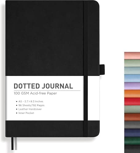 RETTACY Bullet Dotted Journal Notebook, 192 Pages, A5 Medium Size (14.5 × 21 cm), Leather Hardcover, 100 GSM Thick Paper, for Bullet Journaling, Planning, Tracking (Black) - Image 1