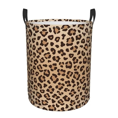 Gbuzozie Leopard Print Round Laundry Hamper Animal Skin Texture Storage Basket Toys Clothes Organizer Bin For Home Bathroom Bedroom Dorm Nursery, 38l - Image 1
