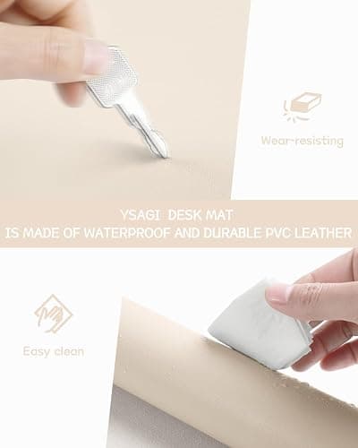 YSAGi Schreibtischunterlage, Mauspad mit Leder und Rutchfeste Wildleder, Multifunktionales Office Mousepad Laptop Schreibunterlage, Tischschutz Unterlage für Büro/Home-Office (Beige, 90x43cm) thumbnail 6
