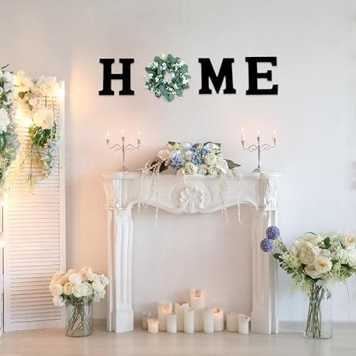 JOYWU Wood Home Sign for Wall Decor,Farmhouse Walls Home Sign with Artificial Eucalyptus Wreath,Wooden Hanging Letters Decorative Wall Art Decor for Entryway Living Room Kitchen Dining Room (green) thumbnail 3