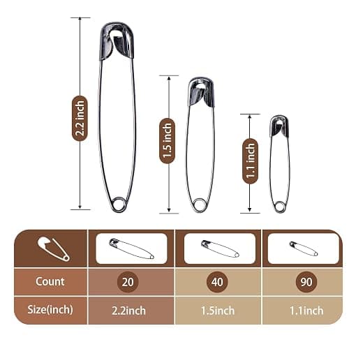 XKDOUS Safety Pins - 150 Pcs Assorted Sizes Black Pins Bulk - Small & Large Heavy Duty for Clothes, Sewing, Craft thumbnail 2
