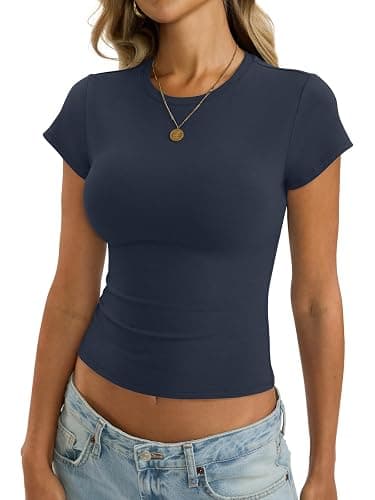 EasyGala Womens Cotton Crop Baby Tee Basic Crew Neck T Shirts Fitted Going Out Tops Summer Cute Gym Workout Clothes 2026 - Image 1