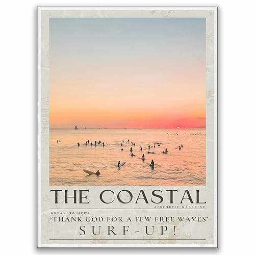 Generic Pink Beachy Magazine Cover Trendy Newspaper Print Beachy Dorm Room Decor Girly Surf Wall Art Coastal Cowgirl Wall Art Seascape Sunset picture Preppy Pink Apartment Decor 16x24in Unframed - O-Unframed - 16L" x 24W" - Image 1