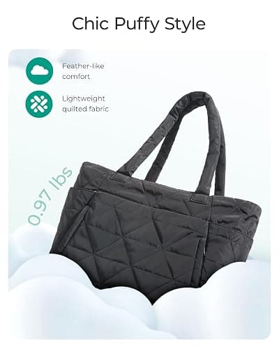 BAGSMART Tote Bag for Women, Puffy Tote Bag with Zipper, Large Quilted Shoulder Bag with Compartments for Travel, Work, Gym thumbnail 5