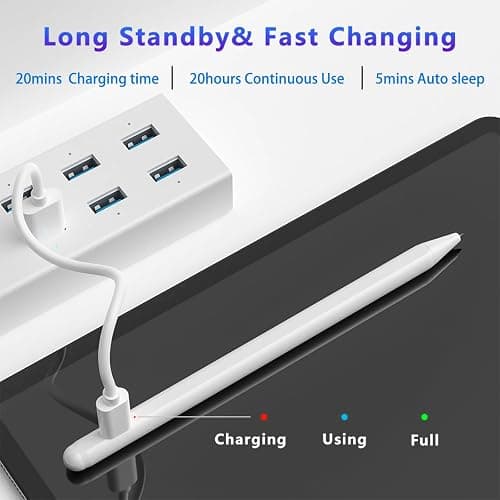 Stylus Pen for iPad (2018-2025) with Fast Charging & Palm Rejection, Pencil for Apple iPad 11th A16/10/9/8/7/6th, Pro 11“13”M4/12.9 inch, Air 11/13 inch M3 2025&M2 2024/5/4/3rd, Mini A17 Pro/6/5th thumbnail 6