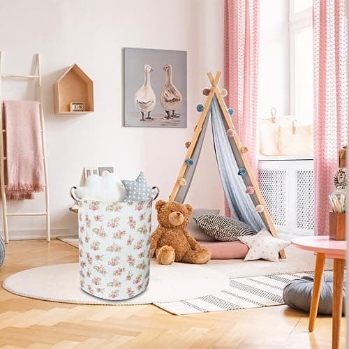 NTAOHAMPER Pink Flower Laundry Hamper, laundry Basket, Nursery Hamper,Waterproof Storage Bin for Bedroom,Clothes Organizer Basket, Room Decor(Pink Flower) thumbnail 4
