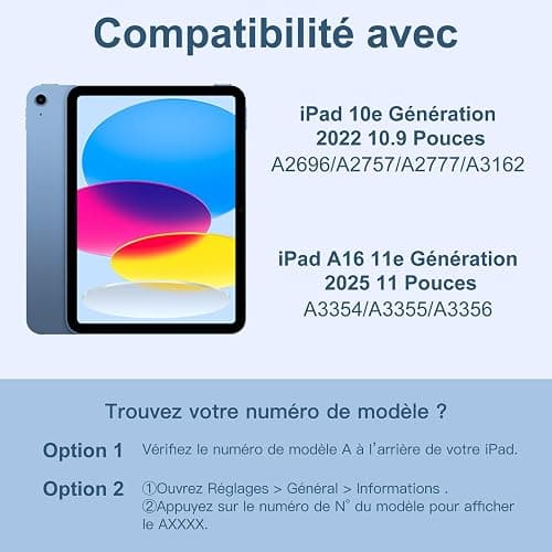 Vobafe Coque Clavier pour iPad A16 11/10 Ème Generation (11 Pouces 2025/10.9 Pouces 2022), Étui Keyboard 7 Couleurs Rétroéclairées avec Porte Crayon, AZERTY Layout pour iPad 10eme/11eme, Bleu thumbnail 2