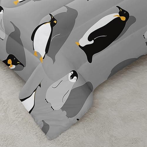 XYNHML Cartoon Penguin Comforter 3Pcs Queen Antarctic Wild Animal Bedding Set for Kid Teen Girl Boy Adult Grey White Black Cute Penguins Wild Safari Quilt Bed Decor with 1 Comforter and 2 Pillowcases thumbnail 7