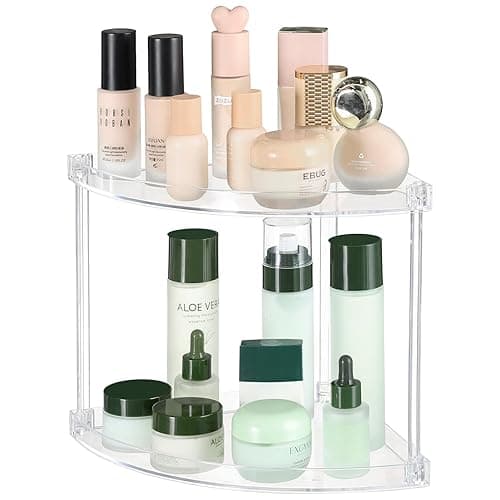Yieach Clear Acrylic Bathroom Corner Shelf, 2 Tier Bathroom Counter Organizers and Storage Tray for Makeup,Perfume,Skincare Organizer Shelf & Vanity Storage for Bedroom and Spice Racks for Kitchen - 2 Tier-Triangular