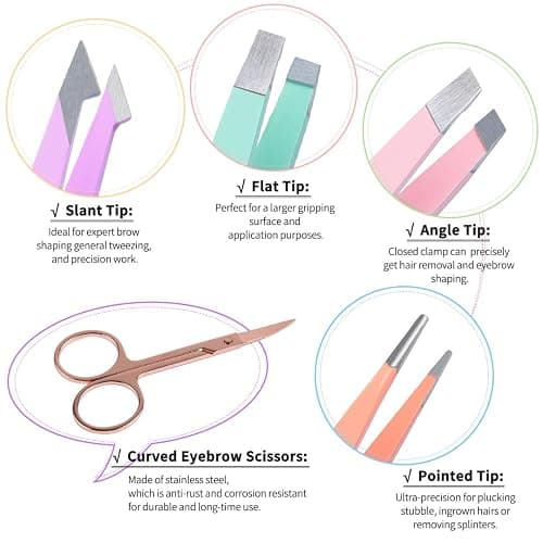 TsMADDTs 6 pcs Tweezers Set for Women, Eyebrow Tweezers with Curved Scissor for Ingrown Hair, Hair Plucking Daily Beauty Tools with Leather Travel Case thumbnail 3